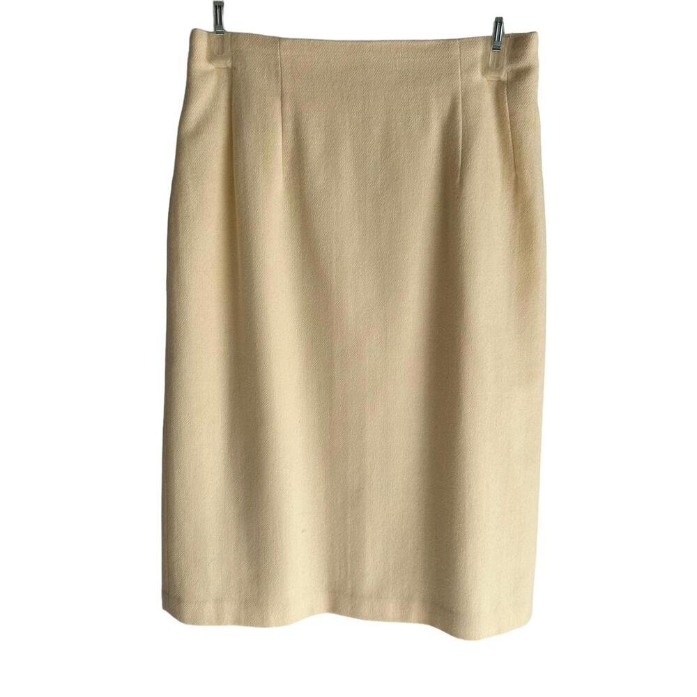 SAVANNAH Vintage Pale Yellow‎ Ladies Wool Career Pencil Skirt, 8
